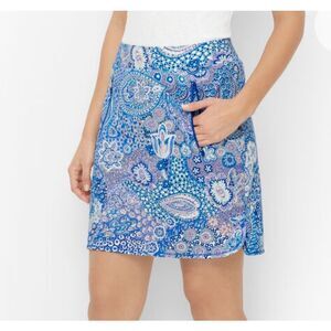 Talbots Skort Blue Pink Dreamy Paisley Large Skirt Stretch Shorts Pockets Mini